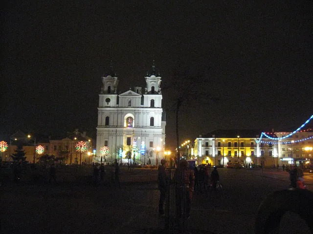 A church square at night