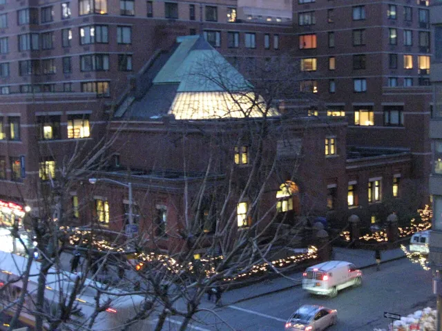 A city street at dusk