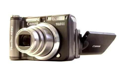 The A640 on a plain background, screen swung out.