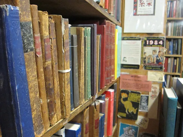 A crowded second-hand bookshop