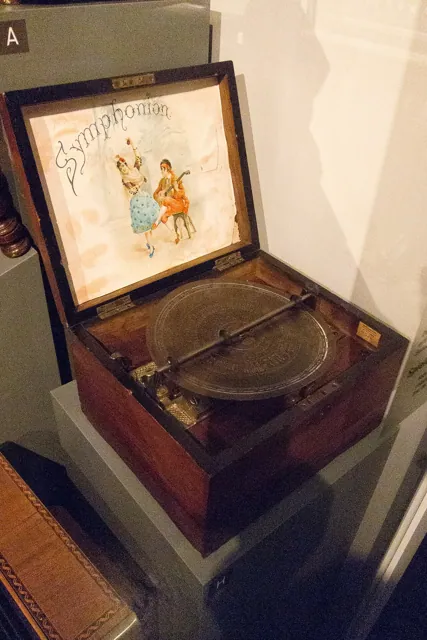 A music box in a museum case