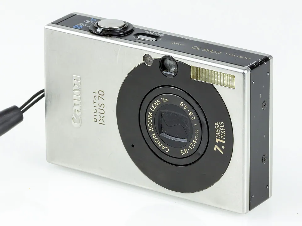 A silver Canon Digital IXUS 70 compact camera, also sold as the PowerShot SD1000