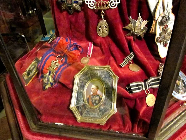 Medals in a castle museum case