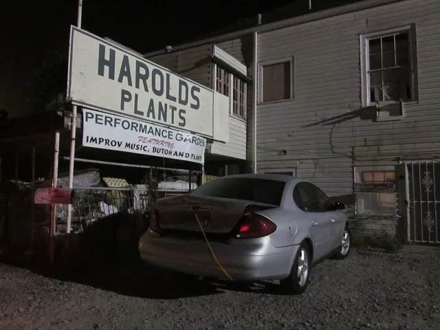 A sign at night