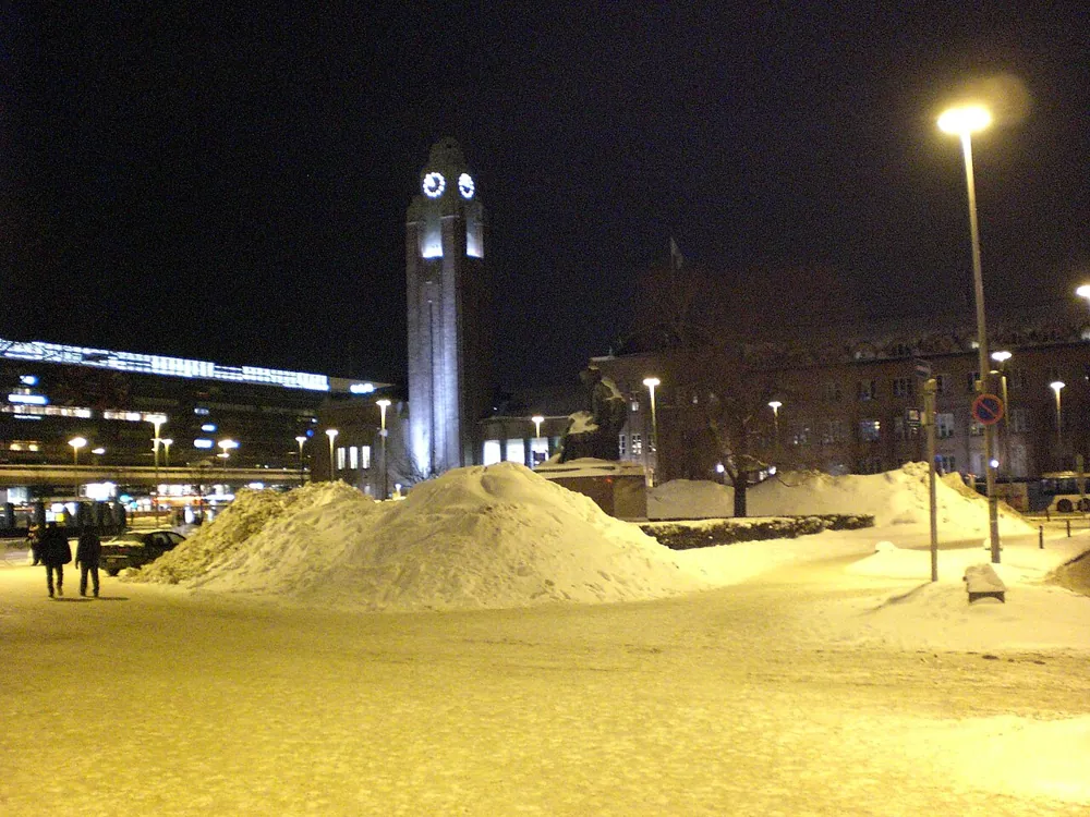 A station square on a snowy night, at ISO 800.