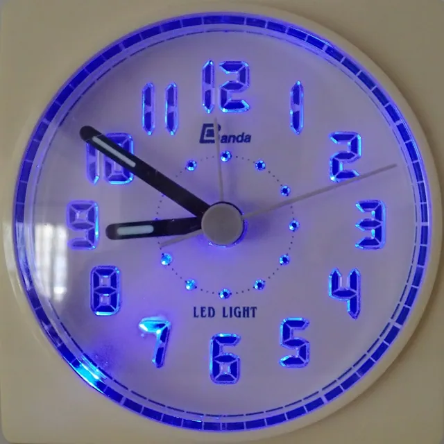 A glowing clock face
