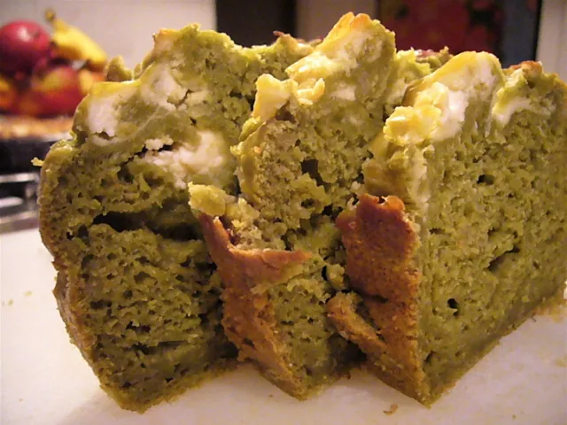 Matcha banana bread on a plate