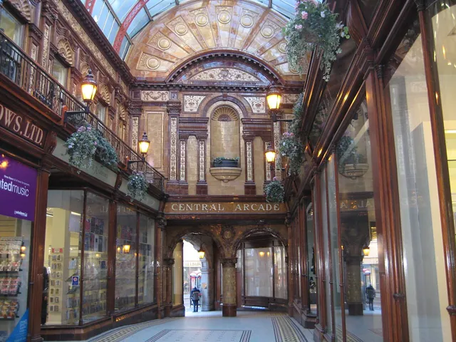 A shopping arcade at night