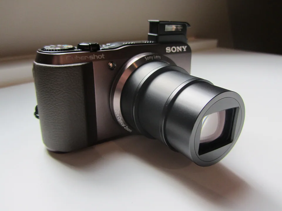 The Sony Cyber-shot DSC-HX20V with its 20x lens extended.