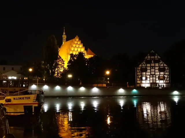 An old town at night