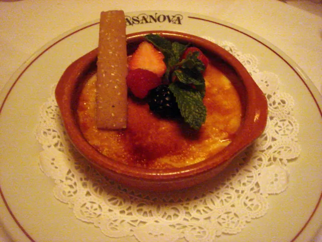 A crème brûlée in a restaurant