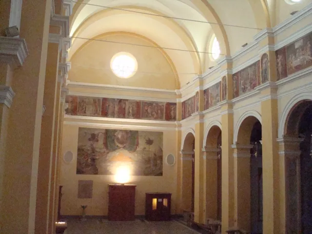A dim church interior